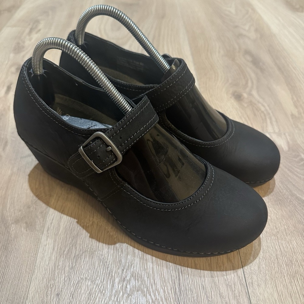 Dansko Women's Sandra Mary Jane Black Suede Leather Wedge Heel Size 41 10.5/11 - Picture 2 of 9
